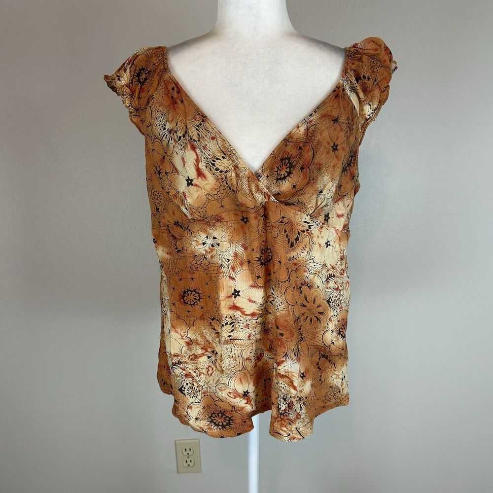 Zoe Beth Y2K Babydoll Top XL Floral Orange Western 90s Grunge Hippie Fairy
